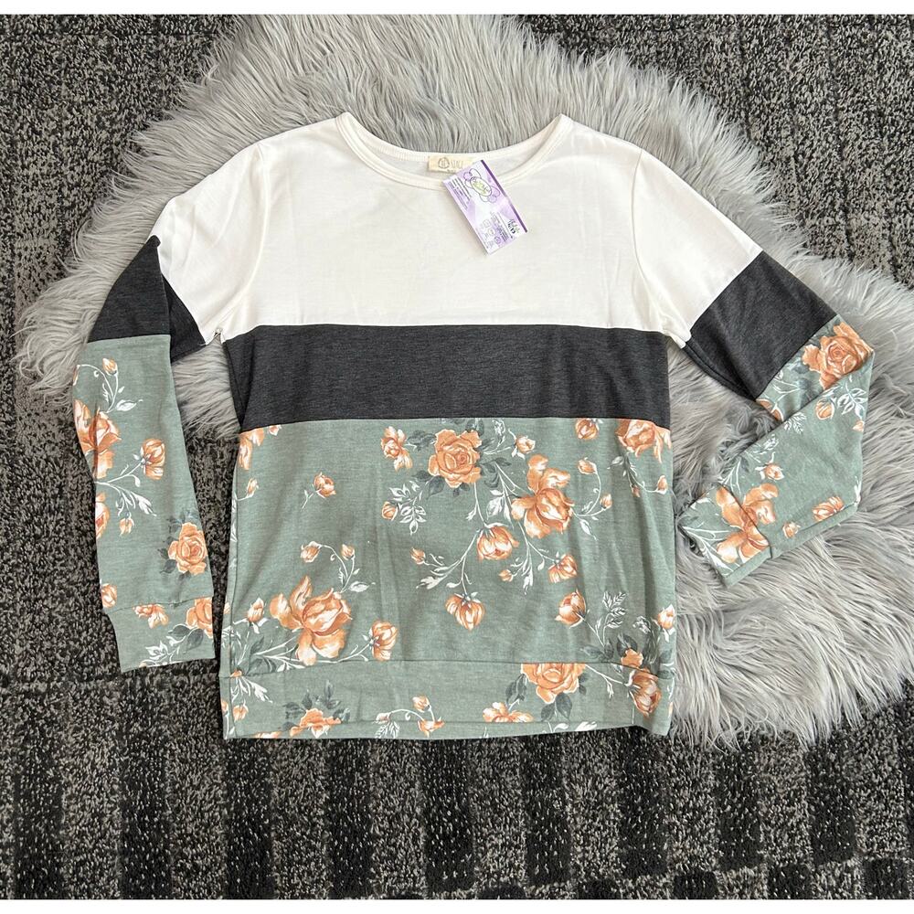 Be Stage Womens Color Block & Floral Top Size Small